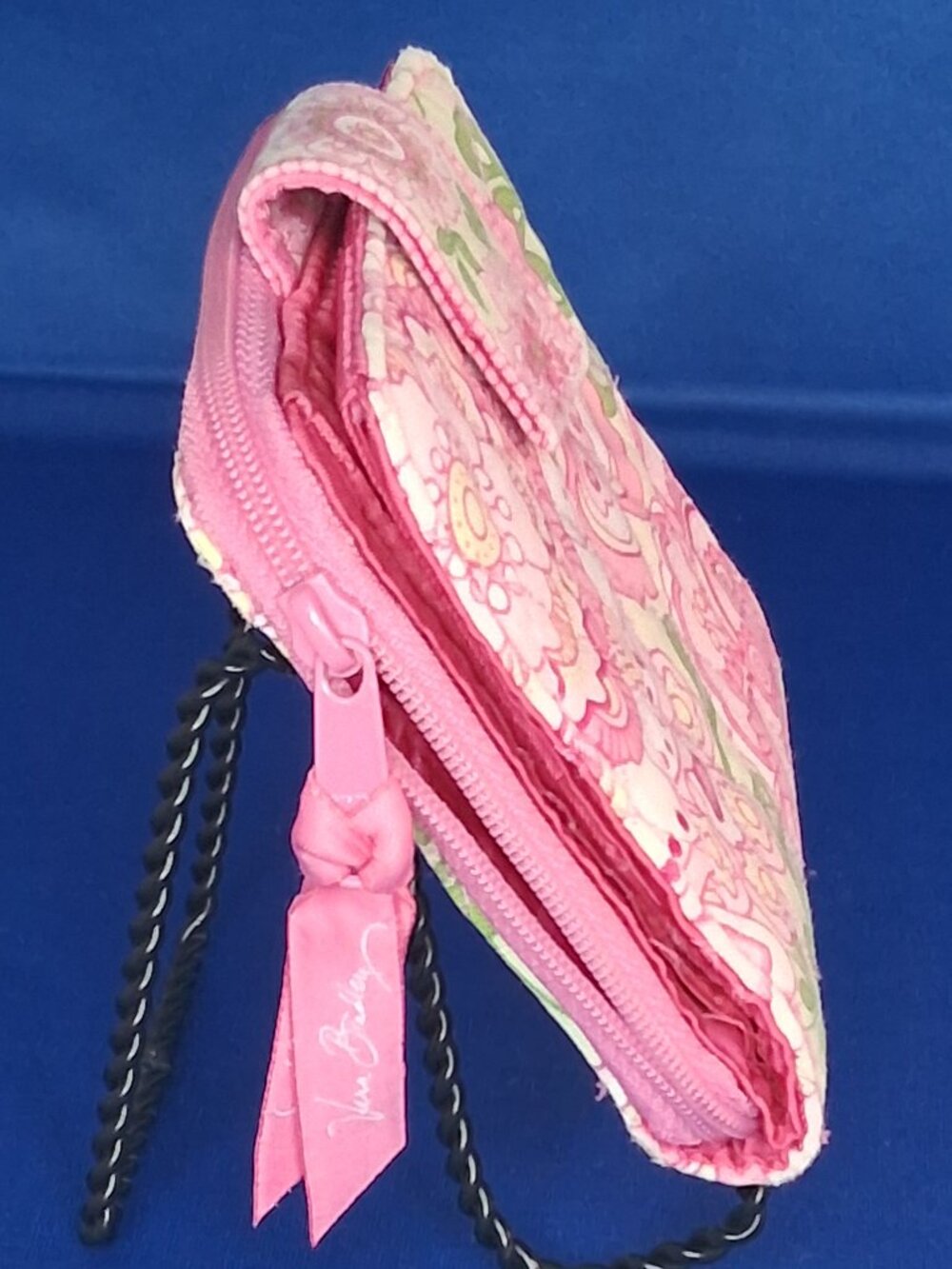 Vera Bradley Pink & Green Floral Quilted Zip-Around Wallet ID Holder Compact - Picture 5 of 10